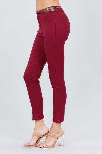 Belted Textured Long Pants - Deals Kiosk