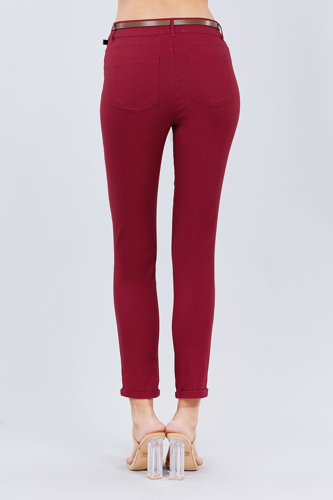 Belted Textured Long Pants - Deals Kiosk
