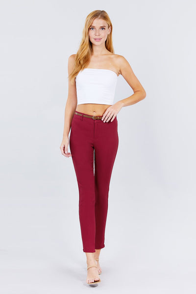 Belted Textured Long Pants - Deals Kiosk