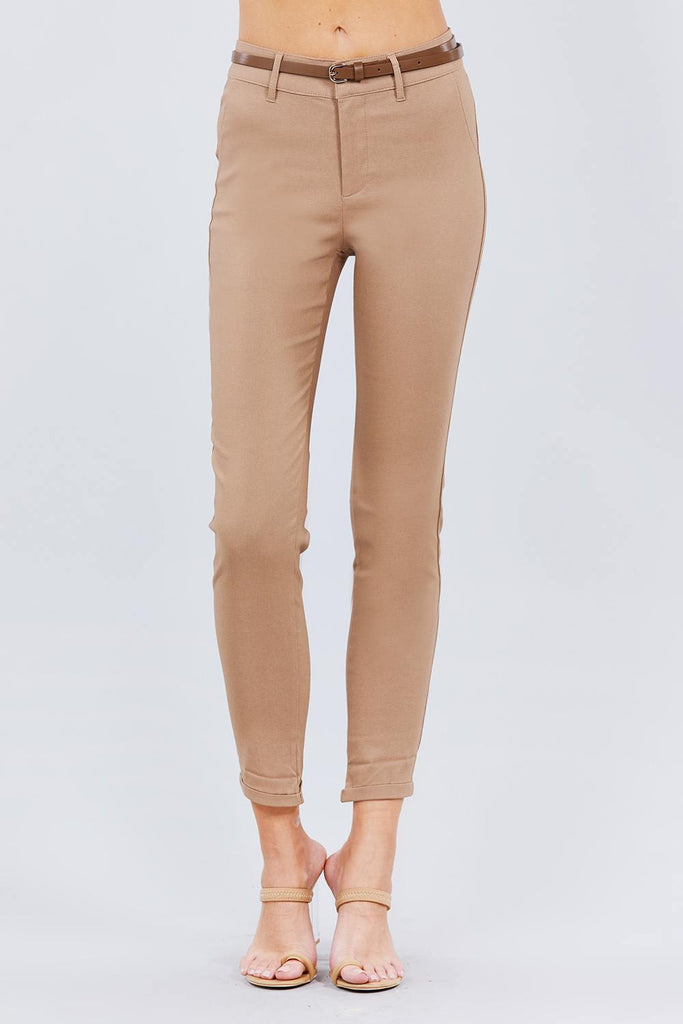 Belted Textured Long Pants - Deals Kiosk