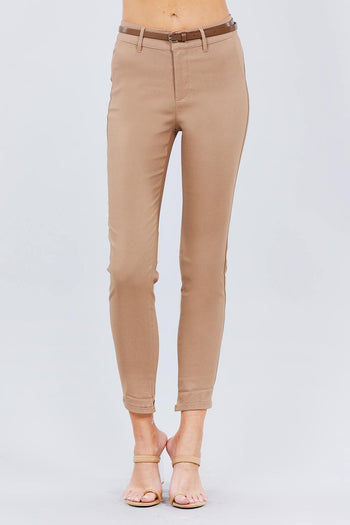 Belted Textured Long Pants - Deals Kiosk