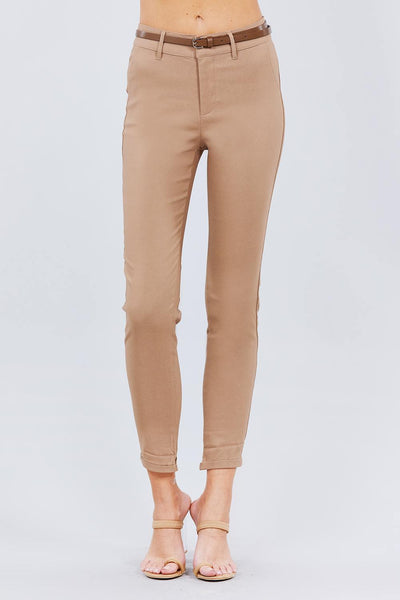 Belted Textured Long Pants - Deals Kiosk