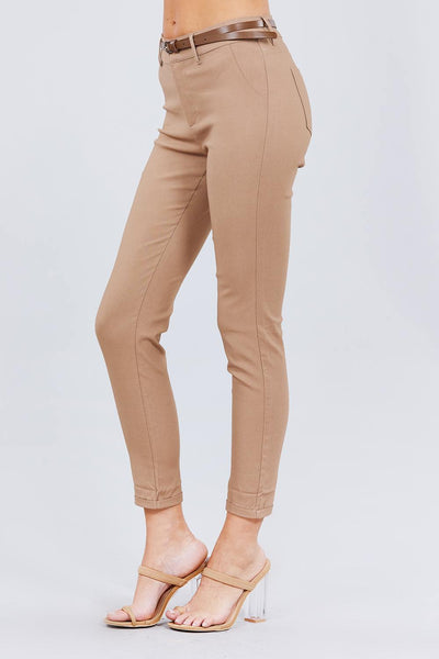 Belted Textured Long Pants - Deals Kiosk