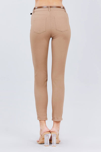 Belted Textured Long Pants - Deals Kiosk
