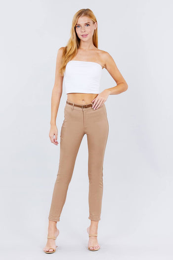 Belted Textured Long Pants - Deals Kiosk