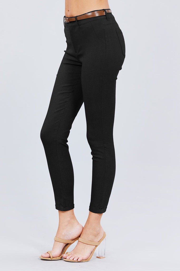 Belted Textured Long Pants - Deals Kiosk