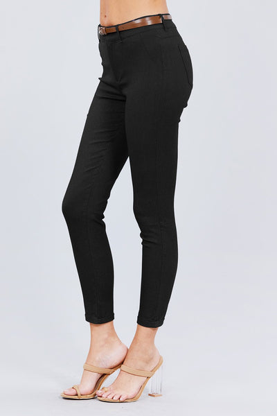 Belted Textured Long Pants - Deals Kiosk