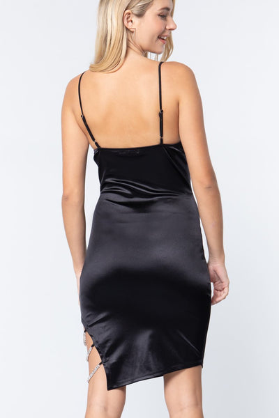 Jewel Strap Satin Cami Mini Dress - Deals Kiosk