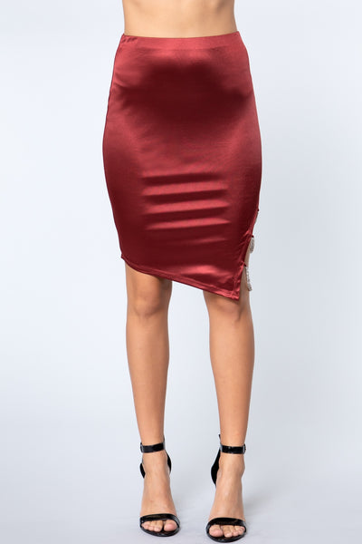 Jewel Strap Satin Midi Skirt - Deals Kiosk