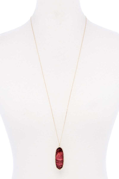 Acetate Oval Metal Edge Pendant Necklace - Deals Kiosk