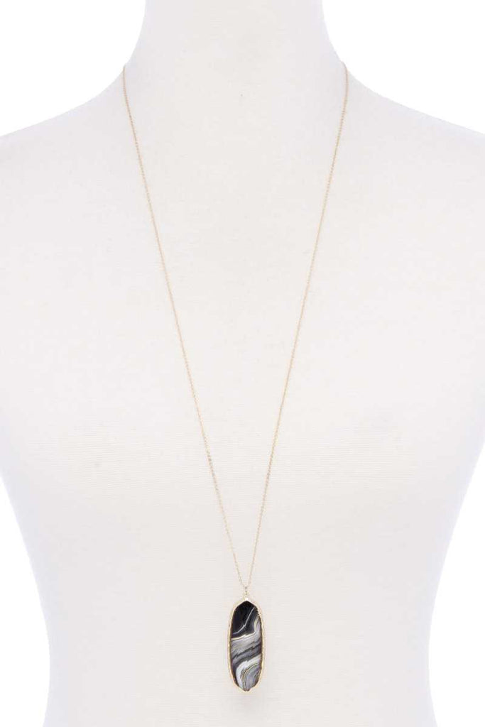 Acetate Oval Metal Edge Pendant Necklace - Deals Kiosk