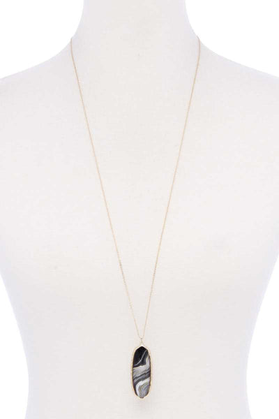 Acetate Oval Metal Edge Pendant Necklace - Deals Kiosk