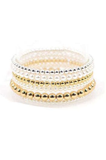 Pearl And Metallic Balls Stretch Bracelet - Deals Kiosk