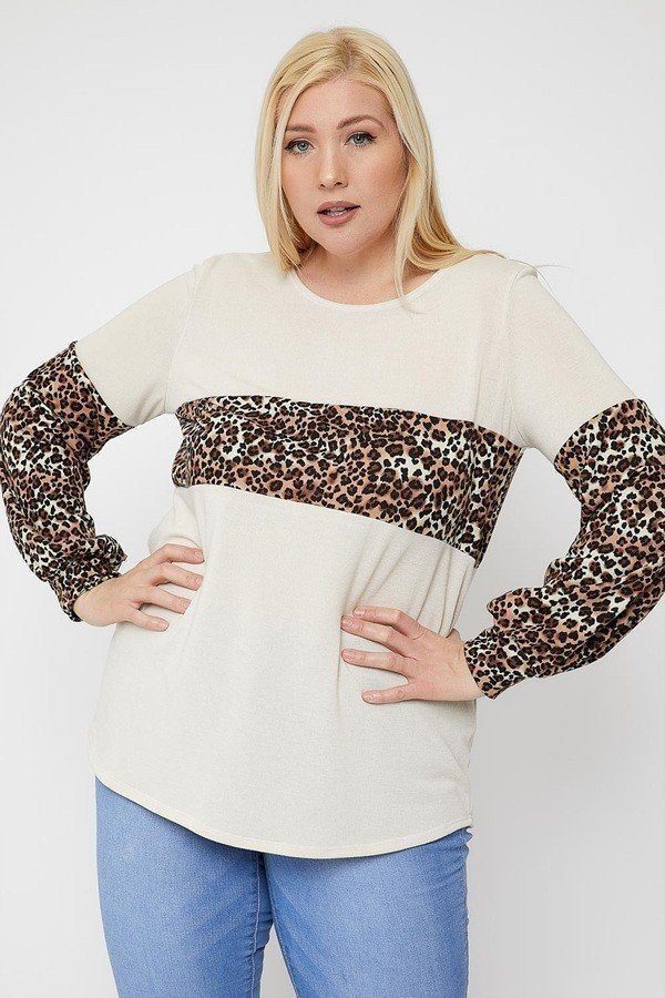 Round Neckline Contrast Print Top - Deals Kiosk