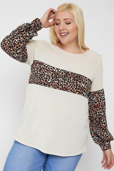 Round Neckline Contrast Print Top - Deals Kiosk
