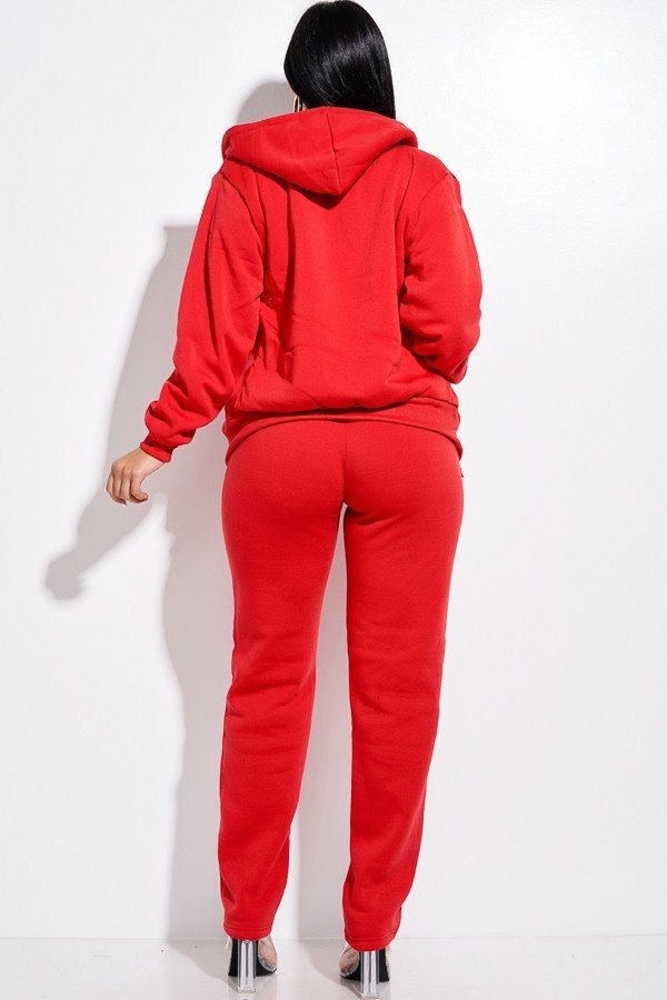 Solid French Terry Zip Front Faux Fur Lined Jacket And Pants 2 Piece Set - Deals Kiosk