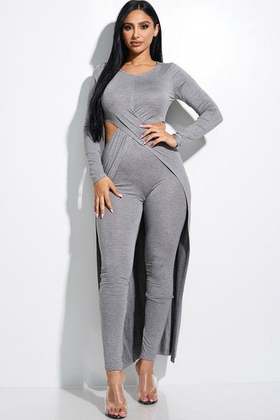 Solid Heavy Rayon Spandex Long Sleeve Crossed Over Long Top And Leggings 2 Piece Set - Deals Kiosk