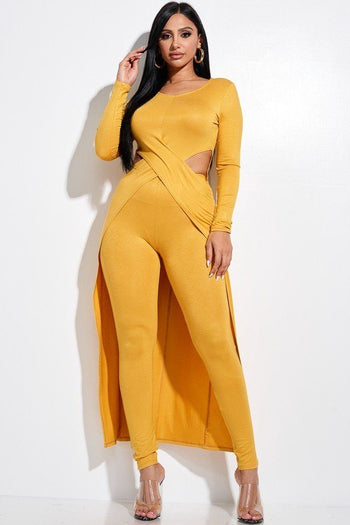 Solid Heavy Rayon Spandex Long Sleeve Crossed Over Long Top And Leggings 2 Piece Set - Deals Kiosk