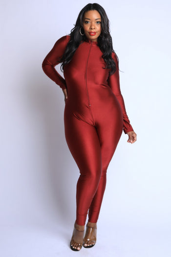 Thumbhole Mock Neck Zip Up Jumpsuit - Deals Kiosk