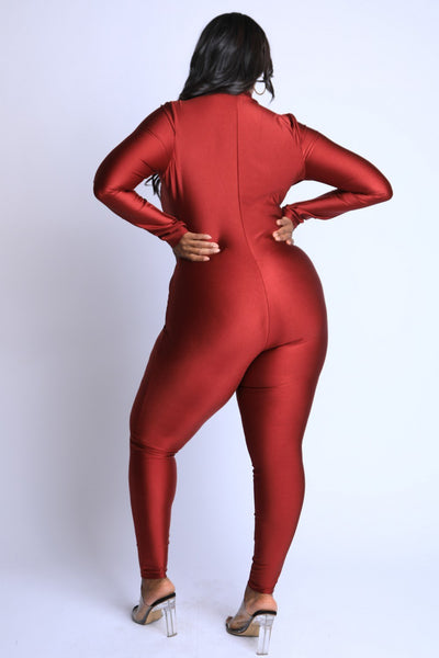 Thumbhole Mock Neck Zip Up Jumpsuit - Deals Kiosk