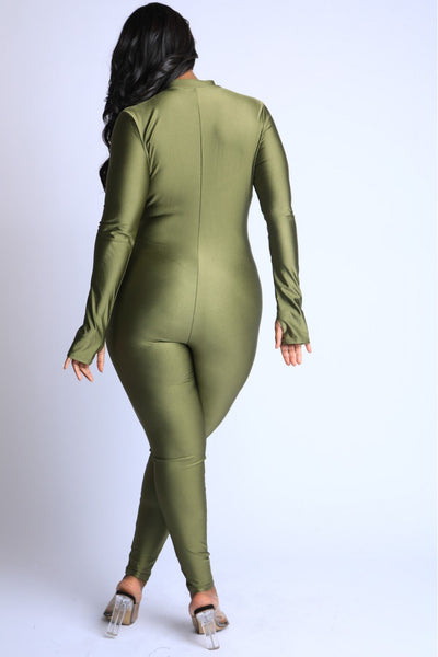 Thumbhole Mock Neck Zip Up Jumpsuit - Deals Kiosk