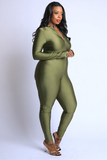 Thumbhole Mock Neck Zip Up Jumpsuit - Deals Kiosk