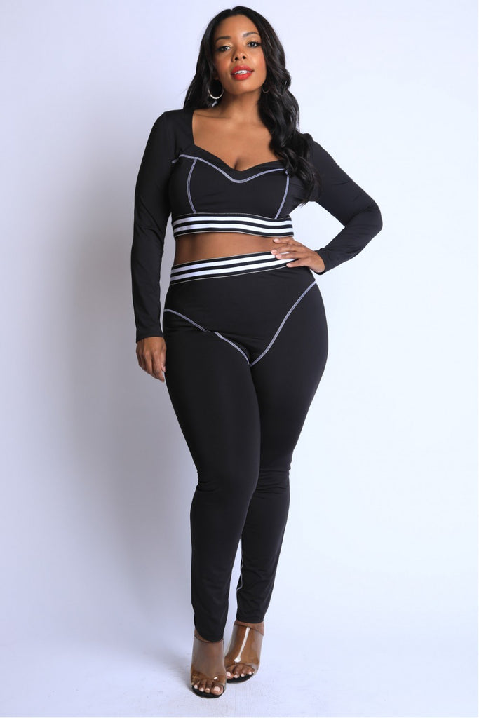 Striped Elastic Reverse Cover Stitch Detailed Set - Deals Kiosk