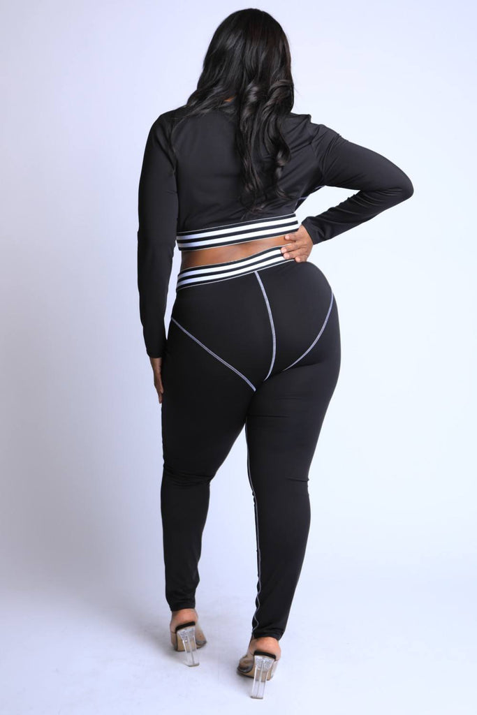 Striped Elastic Reverse Cover Stitch Detailed Set - Deals Kiosk