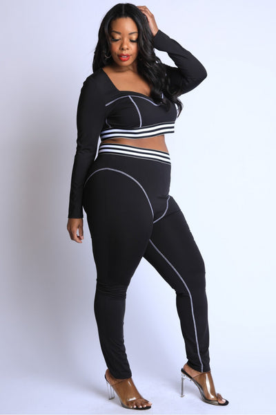 Striped Elastic Reverse Cover Stitch Detailed Set - Deals Kiosk