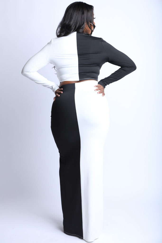 Color Blocked Maxi Skirt Front Slit Set - Deals Kiosk