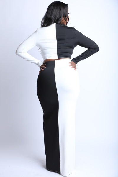 Color Blocked Maxi Skirt Front Slit Set - Deals Kiosk