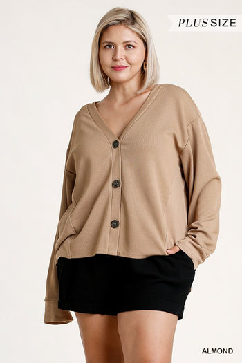 Linen Blend Button Down Cardigan With High Low Hem - Deals Kiosk