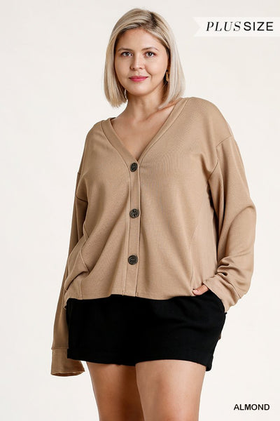 Linen Blend Button Down Cardigan With High Low Hem - Deals Kiosk