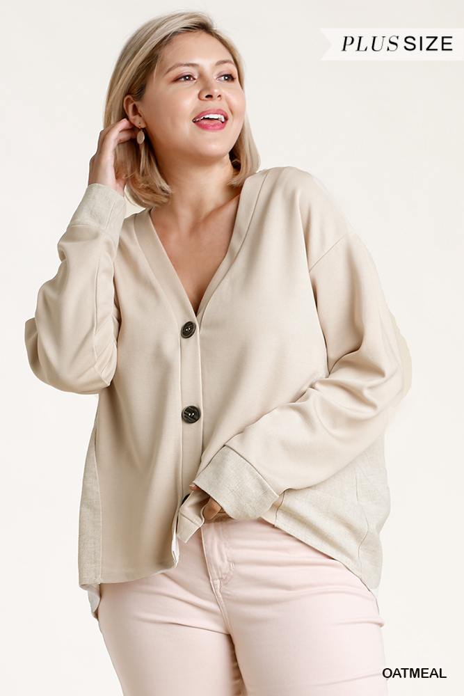 Linen Blend Button Down Cardigan With High Low Hem - Deals Kiosk