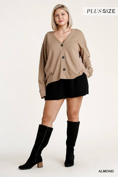 Linen Blend Button Down Cardigan With High Low Hem - Deals Kiosk