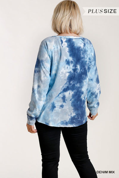 Tie-dye Button Front Long Raglan Sleeve Top With Raw Hem - Deals Kiosk