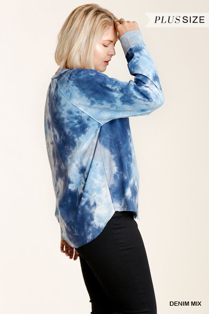Tie-dye Button Front Long Raglan Sleeve Top With Raw Hem - Deals Kiosk
