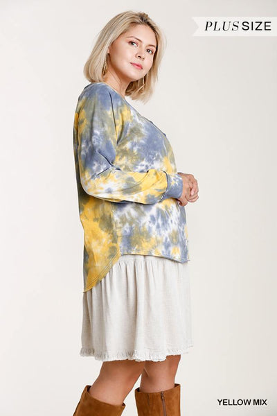 Tie-dye Button Front Long Raglan Sleeve Top With Raw Hem - Deals Kiosk