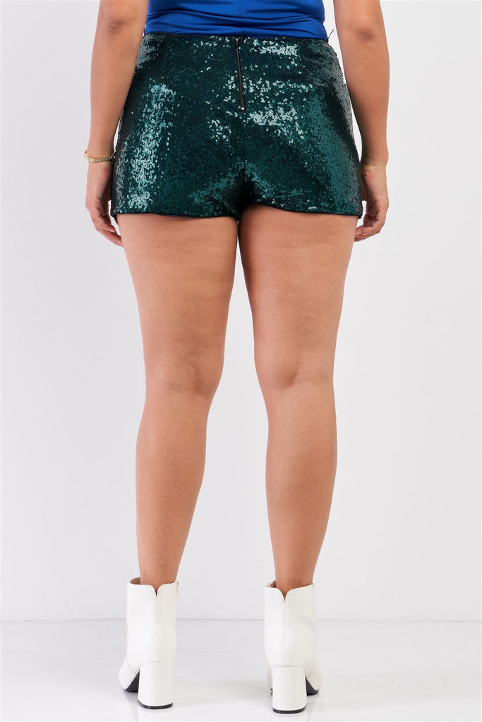Plus Size Shiny Sequin High Waisted Mini Shorts - Deals Kiosk