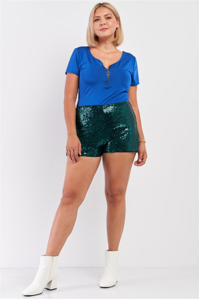 Plus Size Shiny Sequin High Waisted Mini Shorts - Deals Kiosk