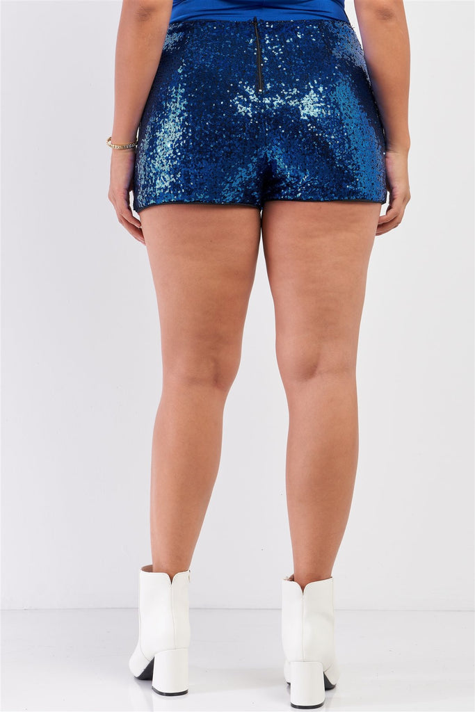 Plus Size Shiny Sequin High Waisted Mini Shorts - Deals Kiosk