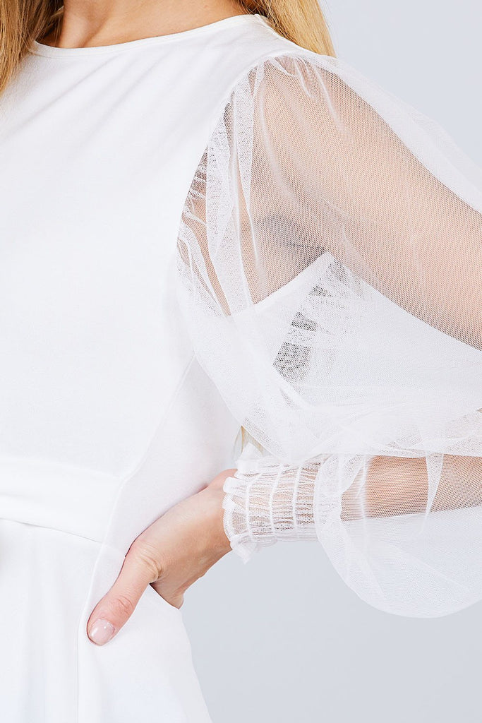 Mesh Puff Sleeve Peplum Top - Deals Kiosk