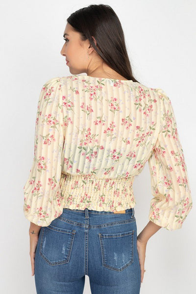 Floral Shadow Stripe V-neck Top - Deals Kiosk