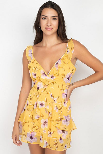 Floral Ruffle Trim Fit & Flare Mini Dress - Deals Kiosk