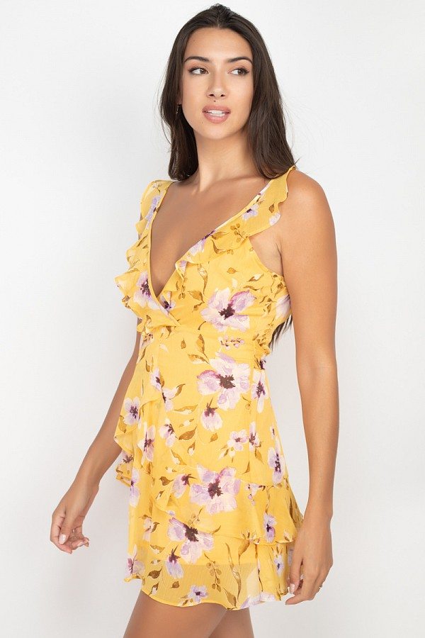Floral Ruffle Trim Fit & Flare Mini Dress - Deals Kiosk