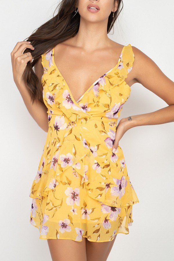 Floral Ruffle Trim Fit & Flare Mini Dress - Deals Kiosk