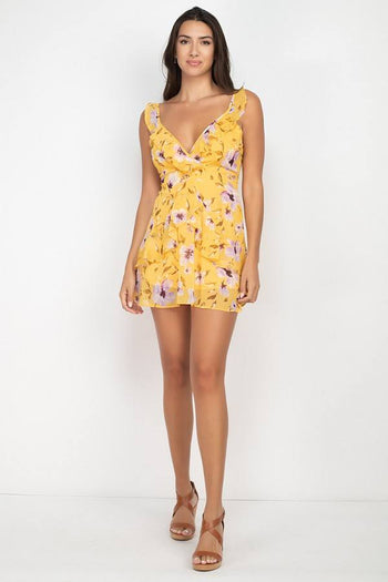 Floral Ruffle Trim Fit & Flare Mini Dress - Deals Kiosk