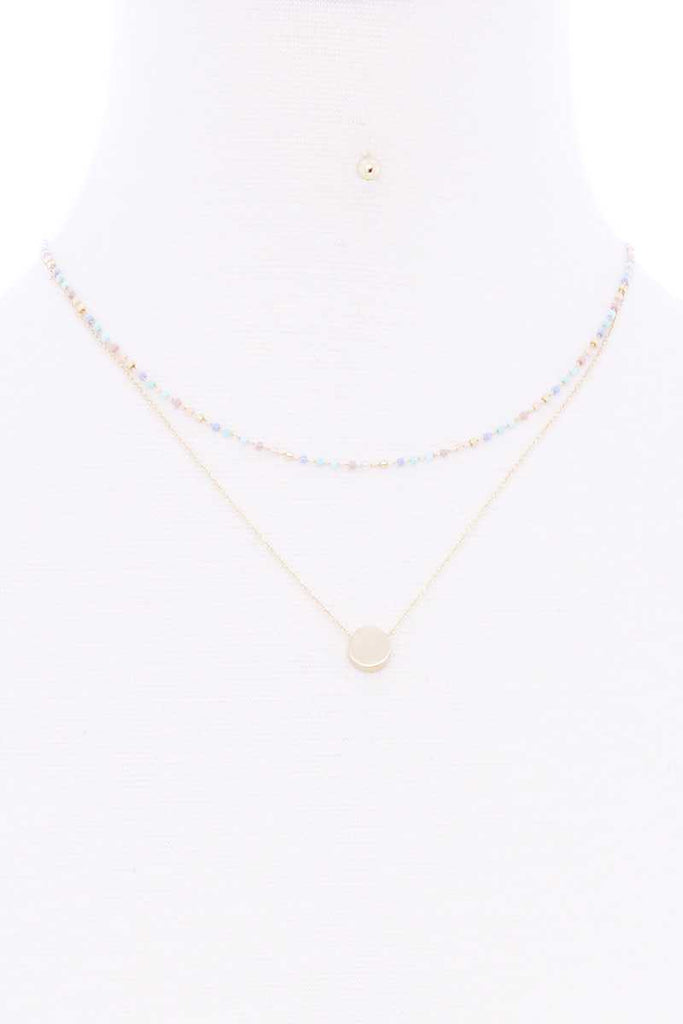 2 Layered Glass Bead Round Pendant Necklace - Deals Kiosk