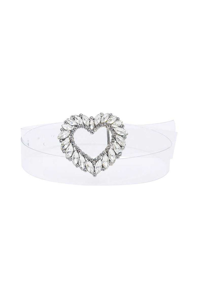 Luxe Rhinestone Heart Buckle Clear Belt - Deals Kiosk
