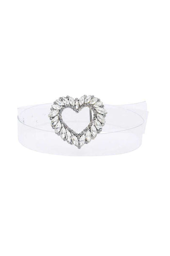 Luxe Rhinestone Heart Buckle Clear Belt - Deals Kiosk